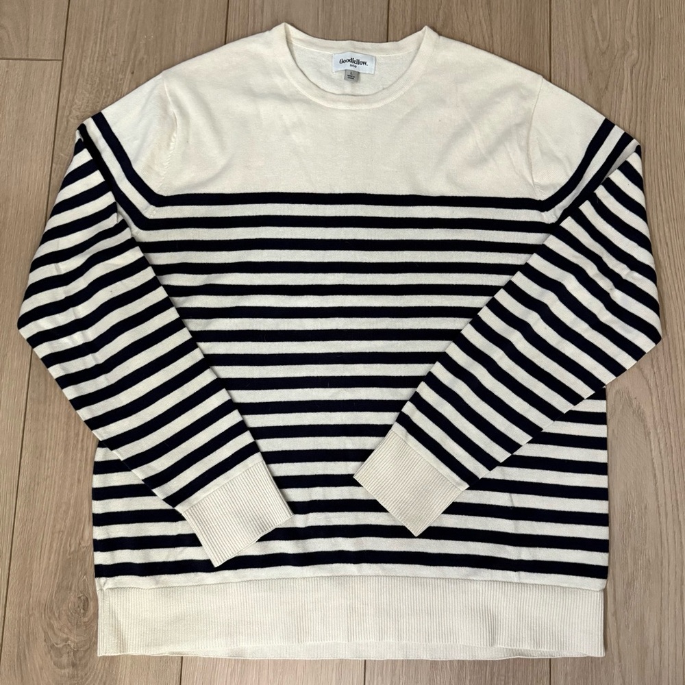 Goodfellow & Co Men's Crewneck Sweater - Cream and Navy blue Stripes